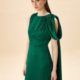 OMUZ VE İŞLEME DETAYLI TEK KOL SATEN ABİYE YEŞİL