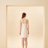 STRAPLEZ GÖĞÜSÜ DÜĞÜMLÜ MİNİ ELBİSE PUDRA