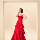 KAT KAT ASKILIK ZİBERLİN ABİYE ELBİSE KIRMIZI