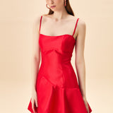 KAT KAT ASKILIK ZİBERLİN ABİYE ELBİSE KIRMIZI