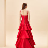 KAT KAT ASKILIK ZİBERLİN ABİYE ELBİSE KIRMIZI