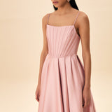 ÜST BEDENİ BALENLİ KORSE UZUN ASKILI ABİYE PEMBE