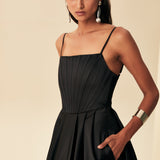 ÜST BEDENİ BALENLİ KORSE UZUN ASKILI ABİYE SİYAH