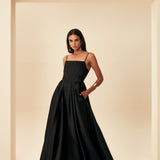 ÜST BEDENİ BALENLİ KORSE UZUN ASKILI ABİYE SİYAH