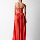 GÖĞÜS KUPLU TRANSPARAN BEDEN DETAYLI ELBİSE MERCAN