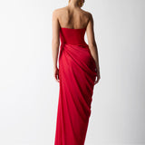 STRAPLEZ YAKA BEDENLİ TOPLAMA DETAYLI ELBİSE KIRMIZI