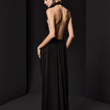 DEGAJE YAKALI SIRT DEKOLTELİ JARSE ELBİSE SİYAH