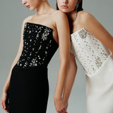 STRAPLEZ BALENLİ MİNİ KREP ELBİSE EKRU