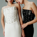 STRAPLEZ BALENLİ MİNİ KREP ELBİSE SİYAH