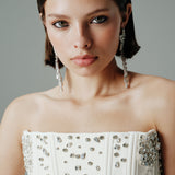 STRAPLEZ BALENLİ MİNİ KREP ELBİSE EKRU