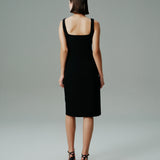 ASKILI HAVUZ YAKALI KISA KREP ELBİSE SİYAH