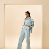 BÜYÜK CEPLİ METAL DÜĞME AKSESUARLI COTTON CEKET MAVİ