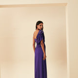 TEK OMUZLU VE OMUZU İŞLEMELİ SATEN ABİYE MOR