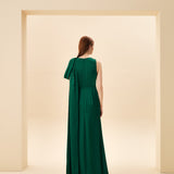 OMUZ VE İŞLEME DETAYLI TEK KOL SATEN ABİYE YEŞİL