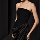 STRAPLEZ YAKA BEDENLİ TOPLAMA DETAYLI ELBİSE SİYAH