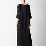 ÜZERİ KASALI TAŞLI İŞLEMELİ V YAKA UZUN ABİYE SİYAH