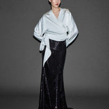 PAYETLİ UZUN BALIK ETEK SİYAH