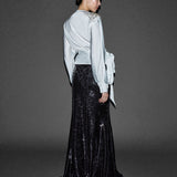 PAYETLİ UZUN BALIK ETEK SİYAH