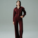 CEPLİ BOL PAÇA JEAN PANTOLON BORDO JEAN