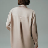 FULAR YAKA BAĞLAMALI UZUN KOLLU SATEN GÖMLEK BEJ