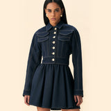 METAL DÜĞME VE DİKİŞ DETAYLI CROP KOT CEKET JEAN