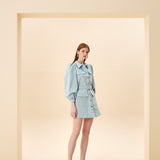 BELİ KEMERLİ COTTON ELBİSE MAVİ